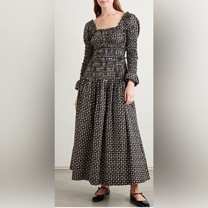 DOEN Bellamy Shirred Printed Organic Cotton-Poplin Dress Large